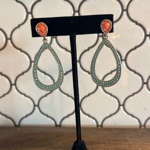 Turquoise and Coral Teardrop Earrings